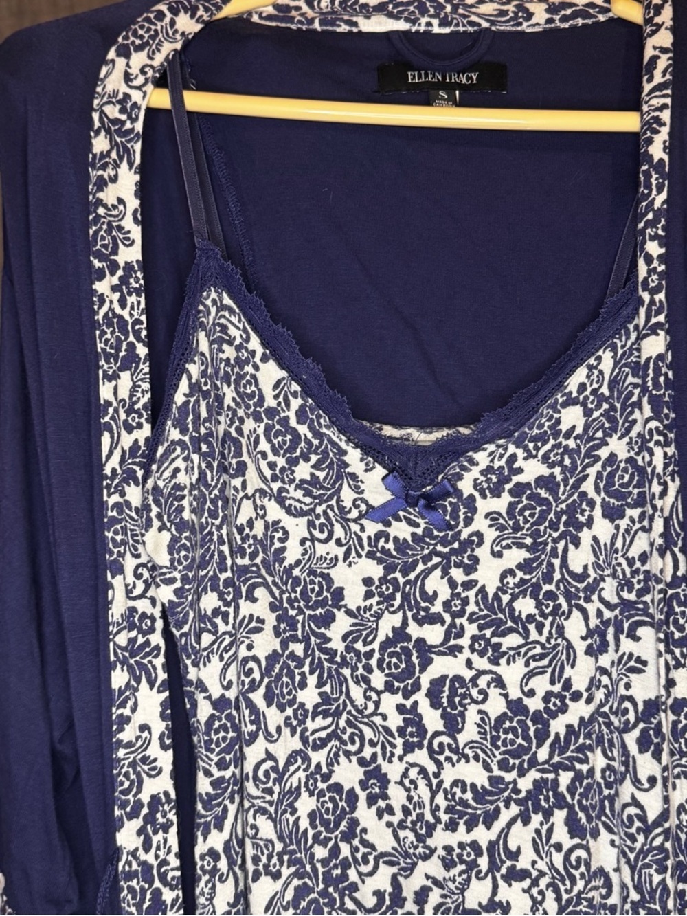 Ellen Tracy 3pc Pajama Set S Navy Floral Nightgown Robe Belt - Picture 5 of 8